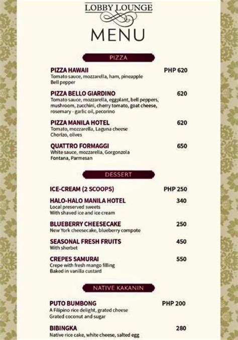 Lobby Lounge Menu Prices .